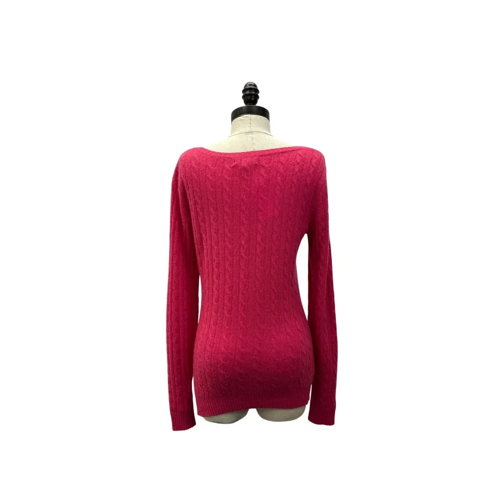 Aqua Cashmere‎ Sweater Women S Pink Excellent Cable Knit V-Neck Long Sleeve